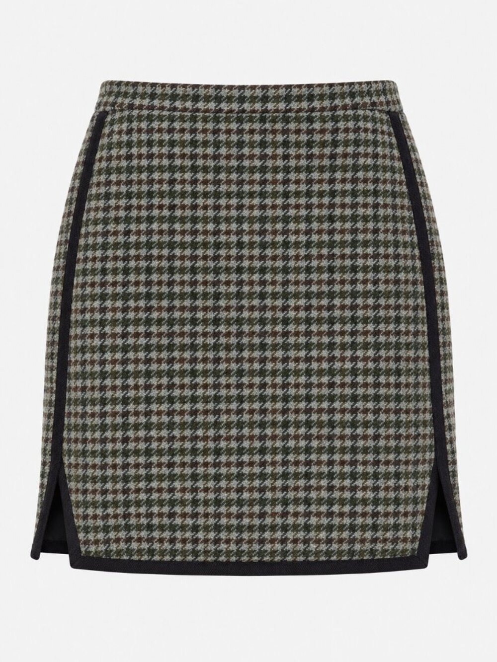 J.Crew Houndstooth Dark Academia Preppy100% Wool Mini Skirt Black Trim Size 10